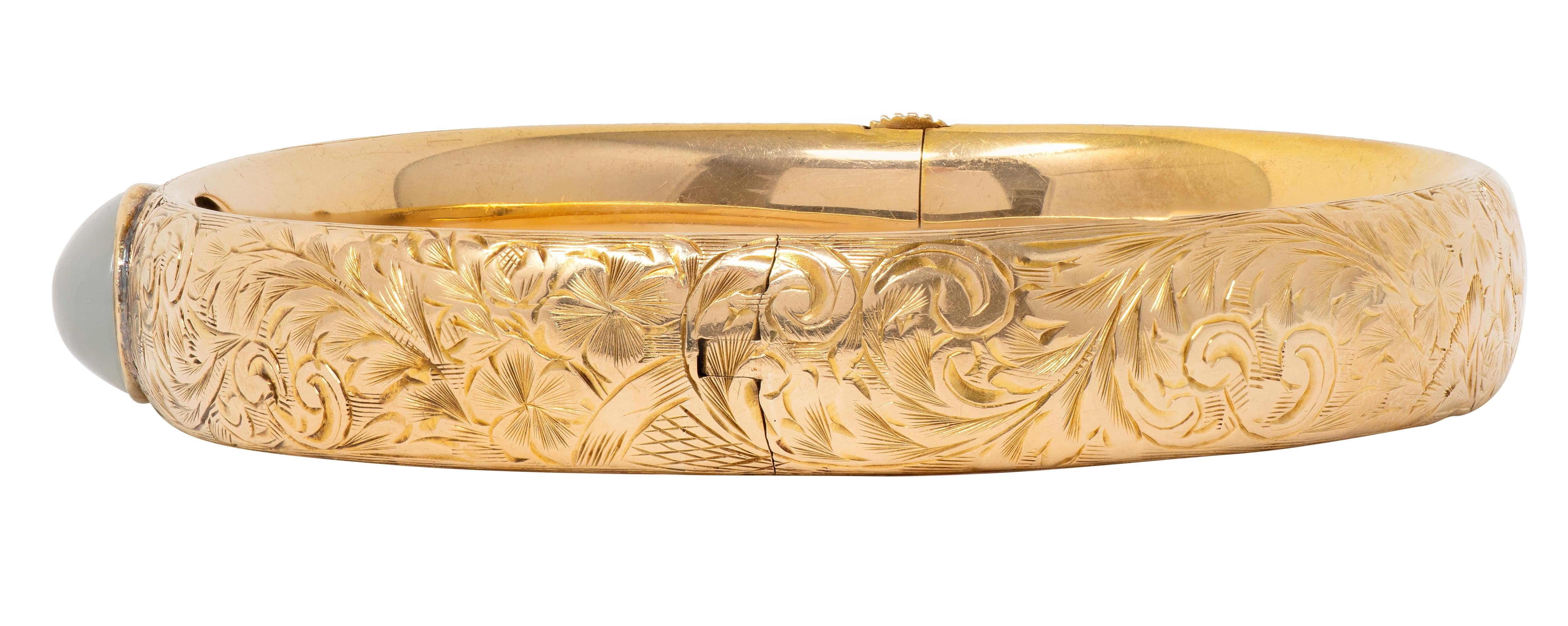 Wordley Allsopp & Bliss Art Deco Moonstone 14K Gold Antique Bangle Bracelet