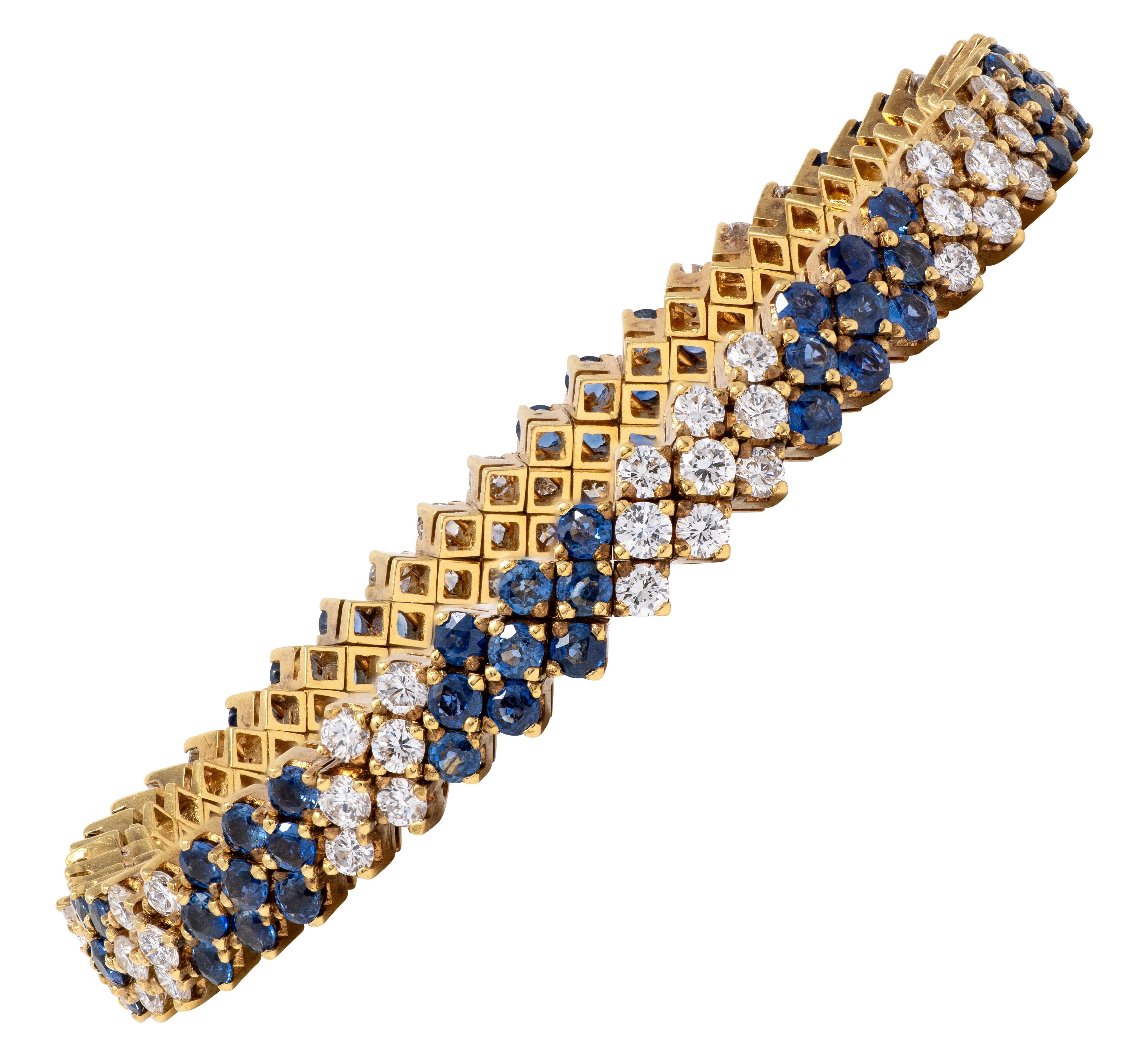 2000's 7.80 CTW Sapphire Diamond 18 Karat Yellow Gold Line Bracelet