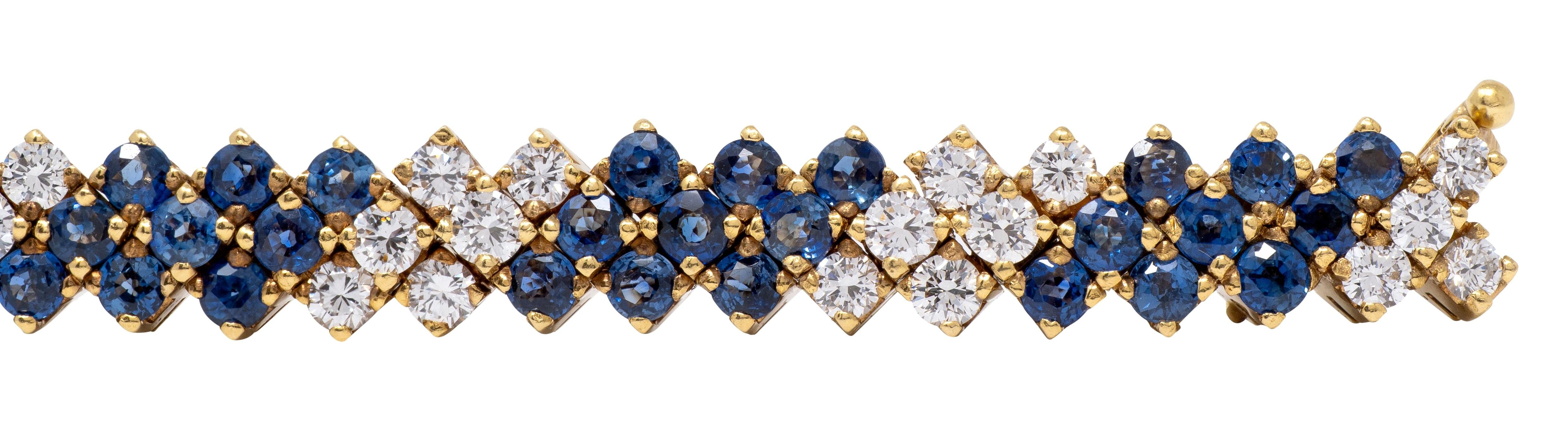 2000's 7.80 CTW Sapphire Diamond 18 Karat Yellow Gold Line Bracelet
