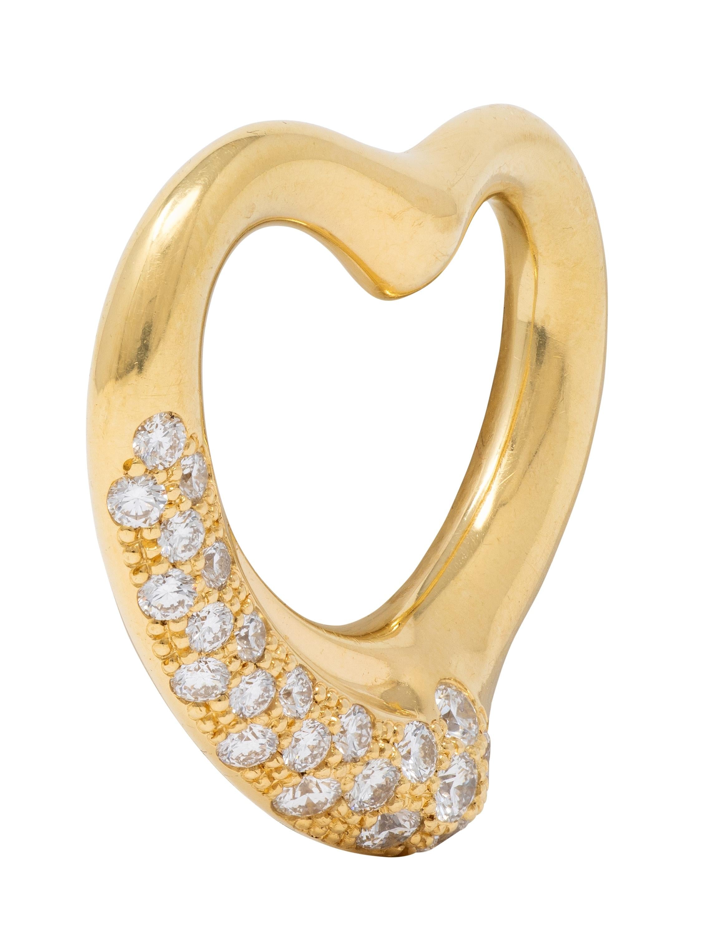 Elsa Peretti Tiffany & Co. 1990's Diamond 18K Gold Vintage Open Heart Pendant
