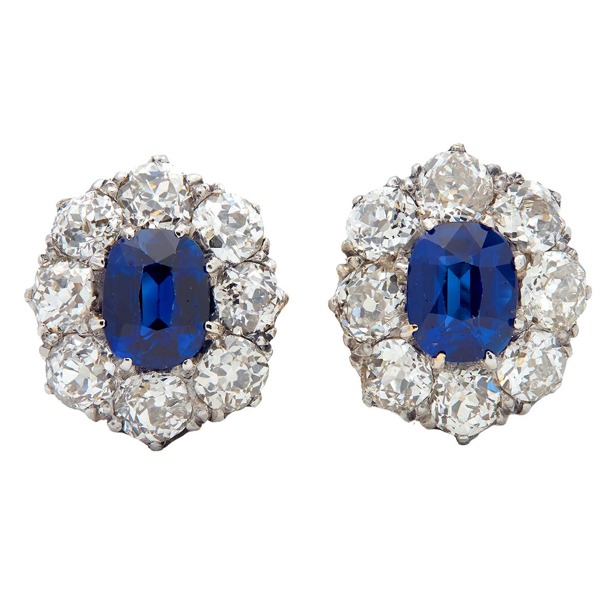 5.26 CTW Sapphire Diamond 14 Karat Yellow Gold Platinum Vintage Halo Earrings