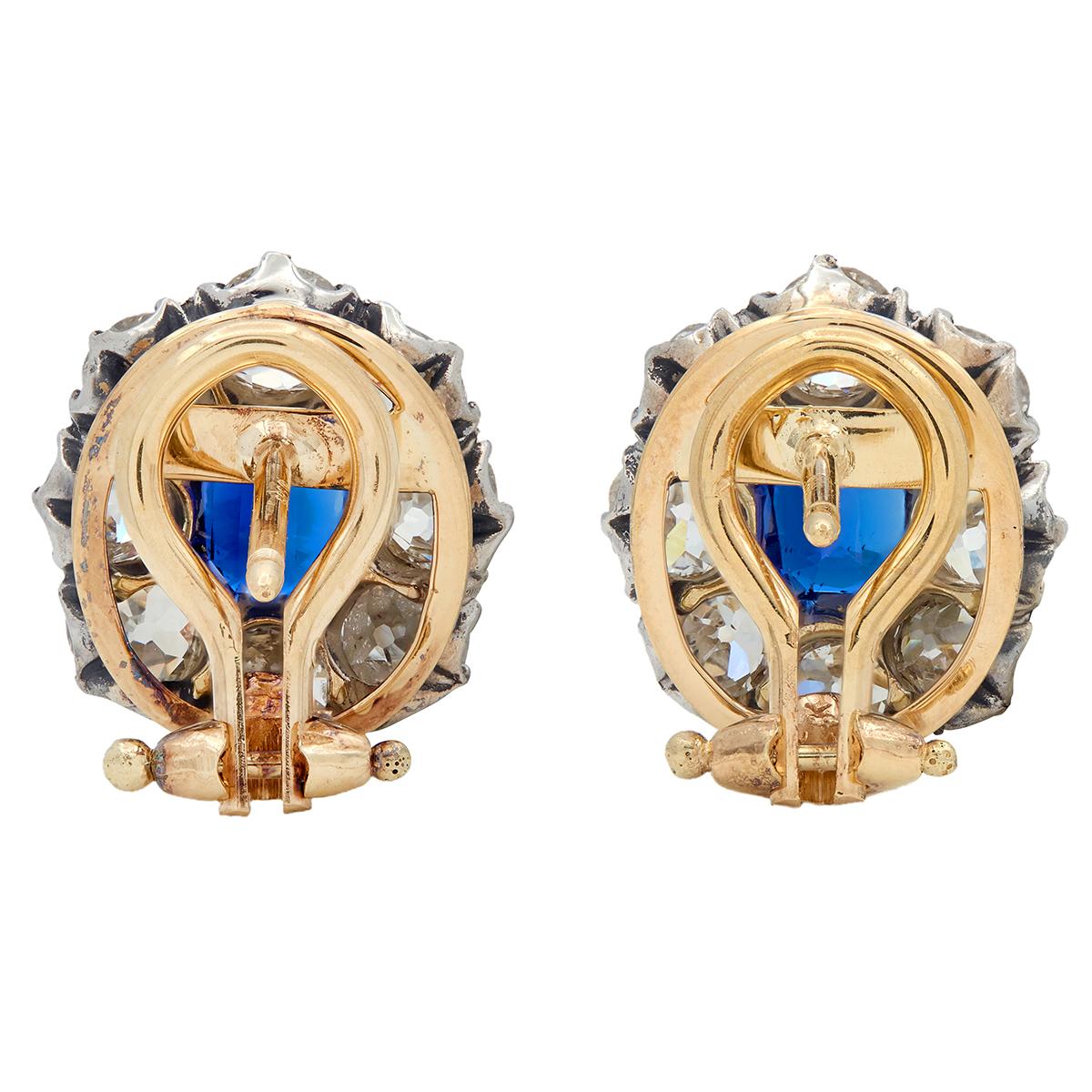 5.26 CTW Sapphire Diamond 14 Karat Yellow Gold Platinum Vintage Halo Earrings
