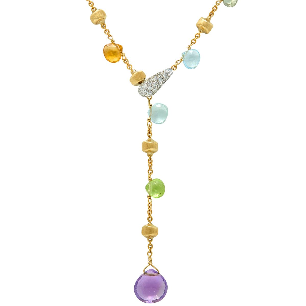 Marco Bicego 2000's Diamond Multi-Gem 18K Gold Contemporary Paradise Necklace