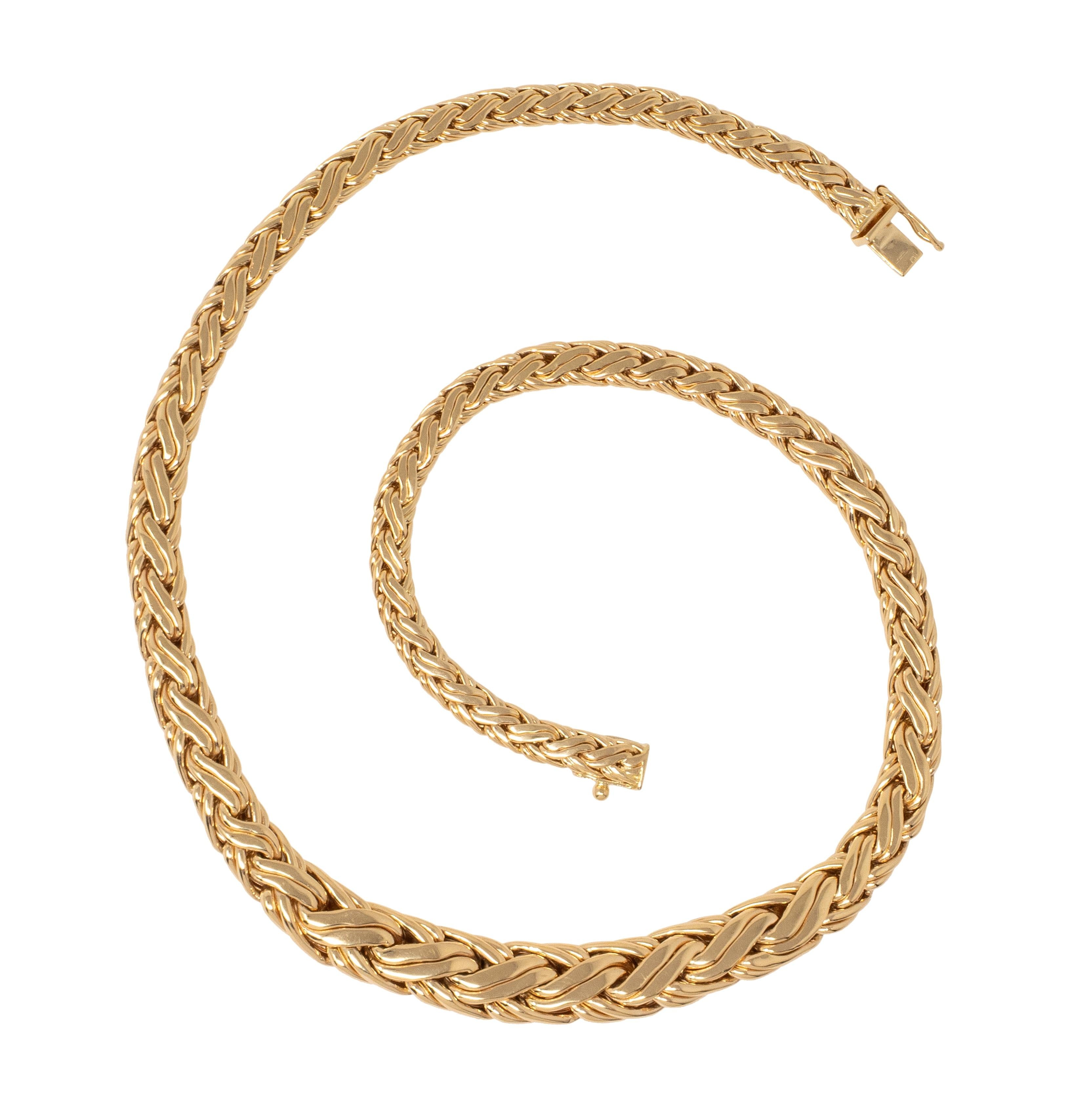 Tiffany & Co. 1990's 14 Karat Yellow Gold Vintage Woven Wheat Link Necklace