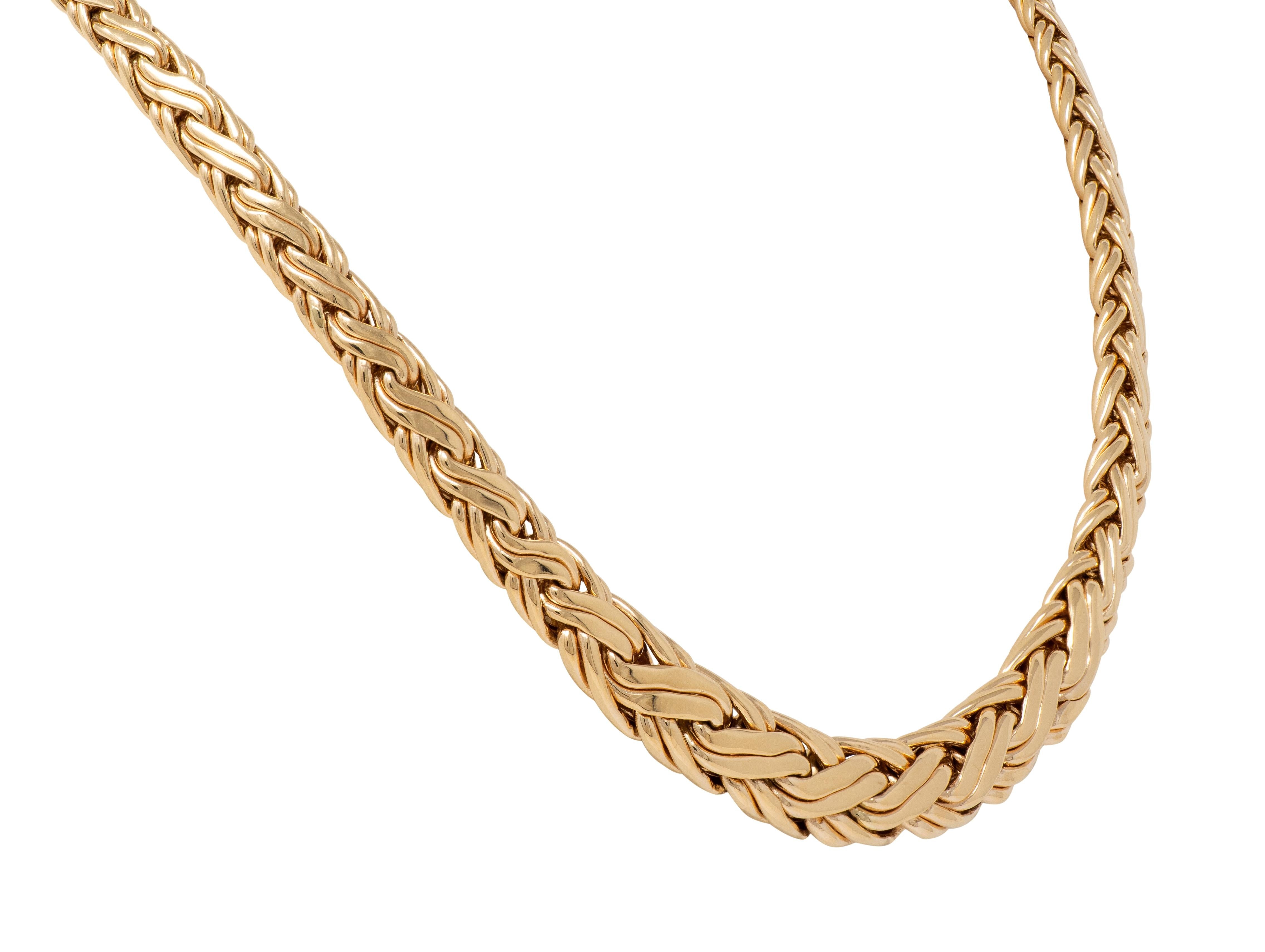 Tiffany & Co. 1990's 14 Karat Yellow Gold Vintage Woven Wheat Link Necklace