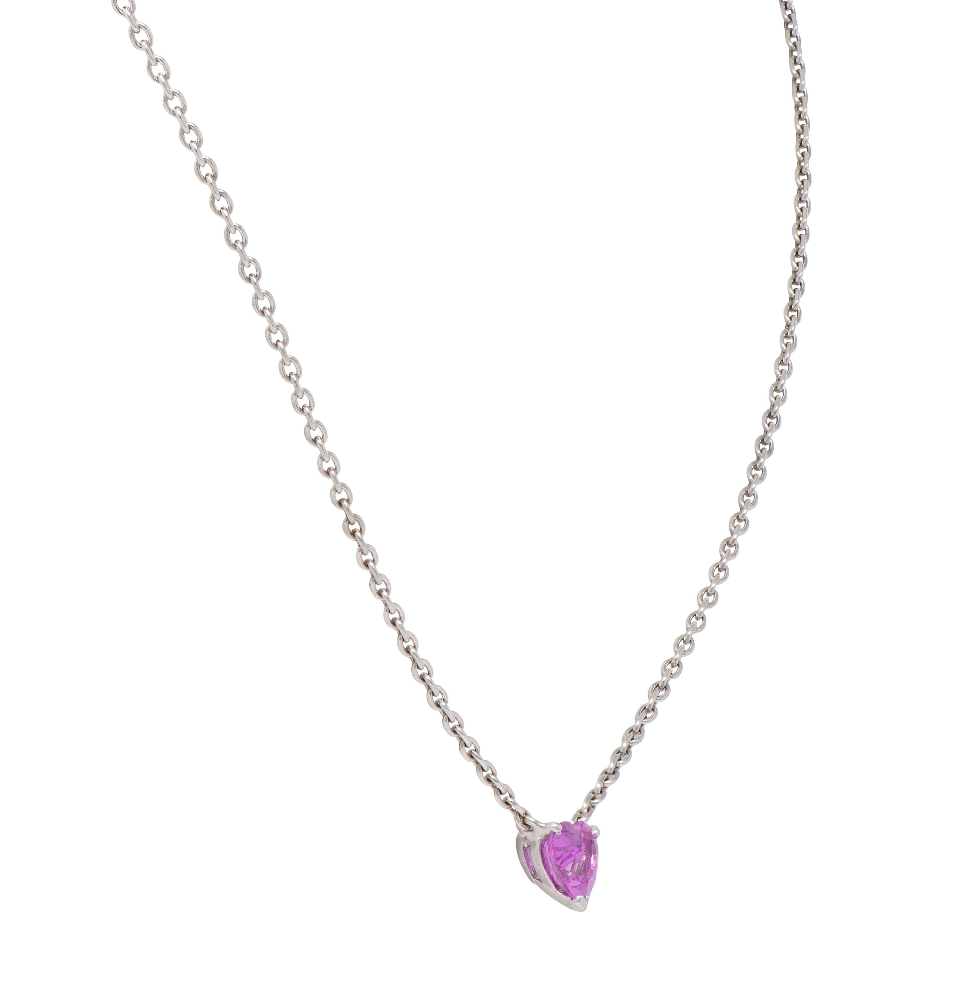Cartier French 2001 Pink Sapphire 18K White Gold Vintage Heart Station Necklace