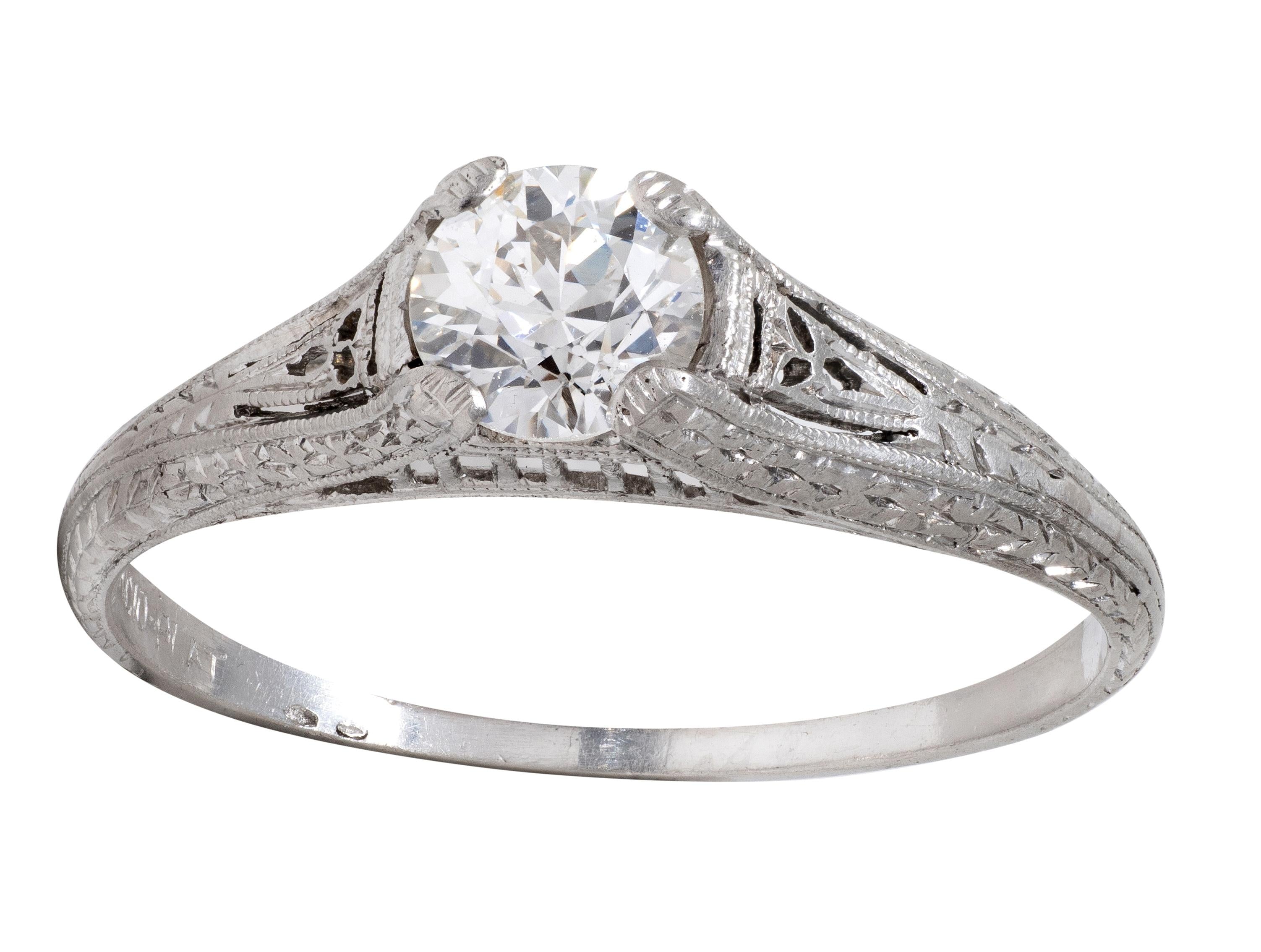 Art Deco 0.47 CT Diamond Platinum Vintage Orange Blossom Engagement Ring