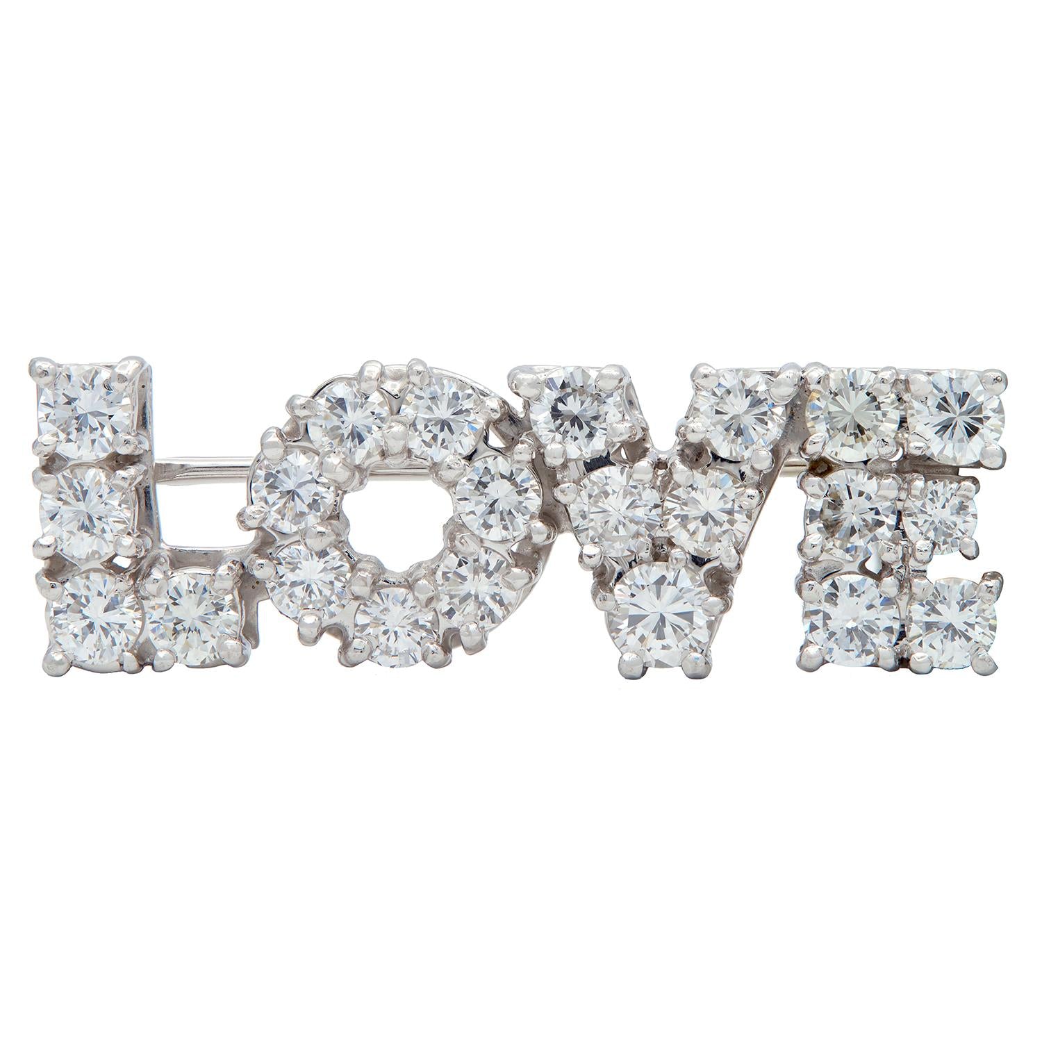 Tiffany & Co. 1970's 2.16 CTW Diamond Platinum Vintage Love Brooch