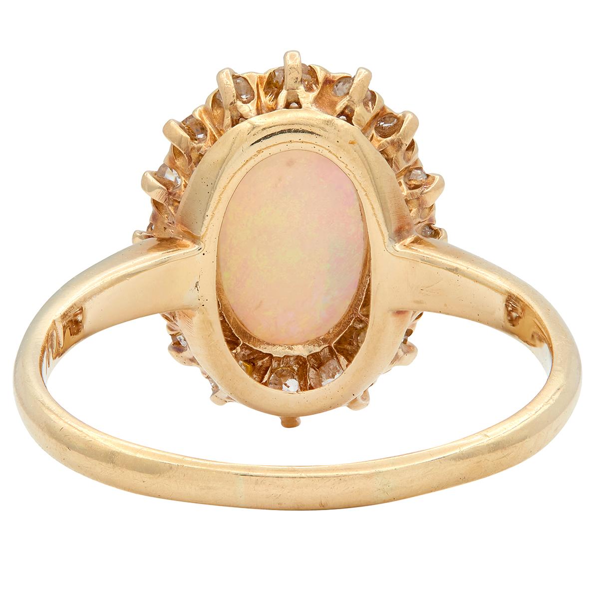 Edwardian Opal Diamond 14 Karat Yellow Gold Antique Halo Ring