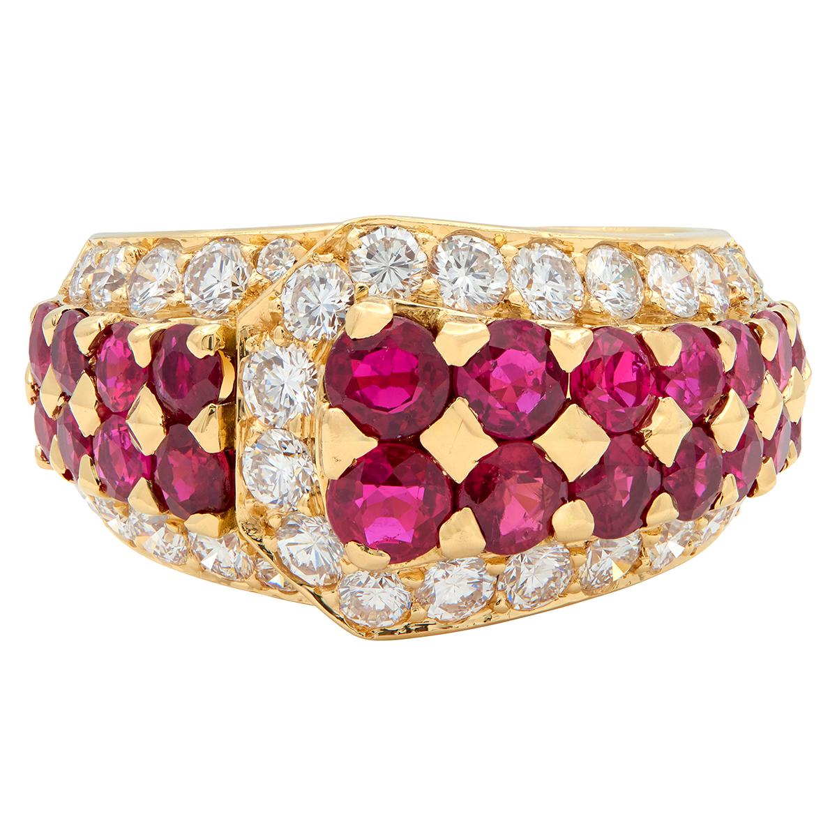 Van Cleef & Arpels French 1980's Ruby Diamond 18K Gold Vintage Buckle Ring