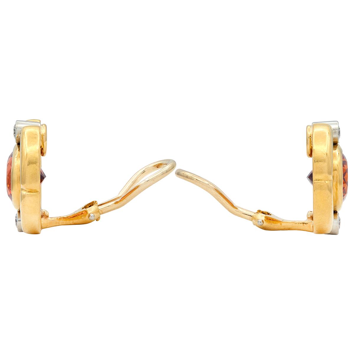 Tiffany & Co. 1985 Garnet Diamond Platinum 18K Gold Vintage Ear-Clip Earrings