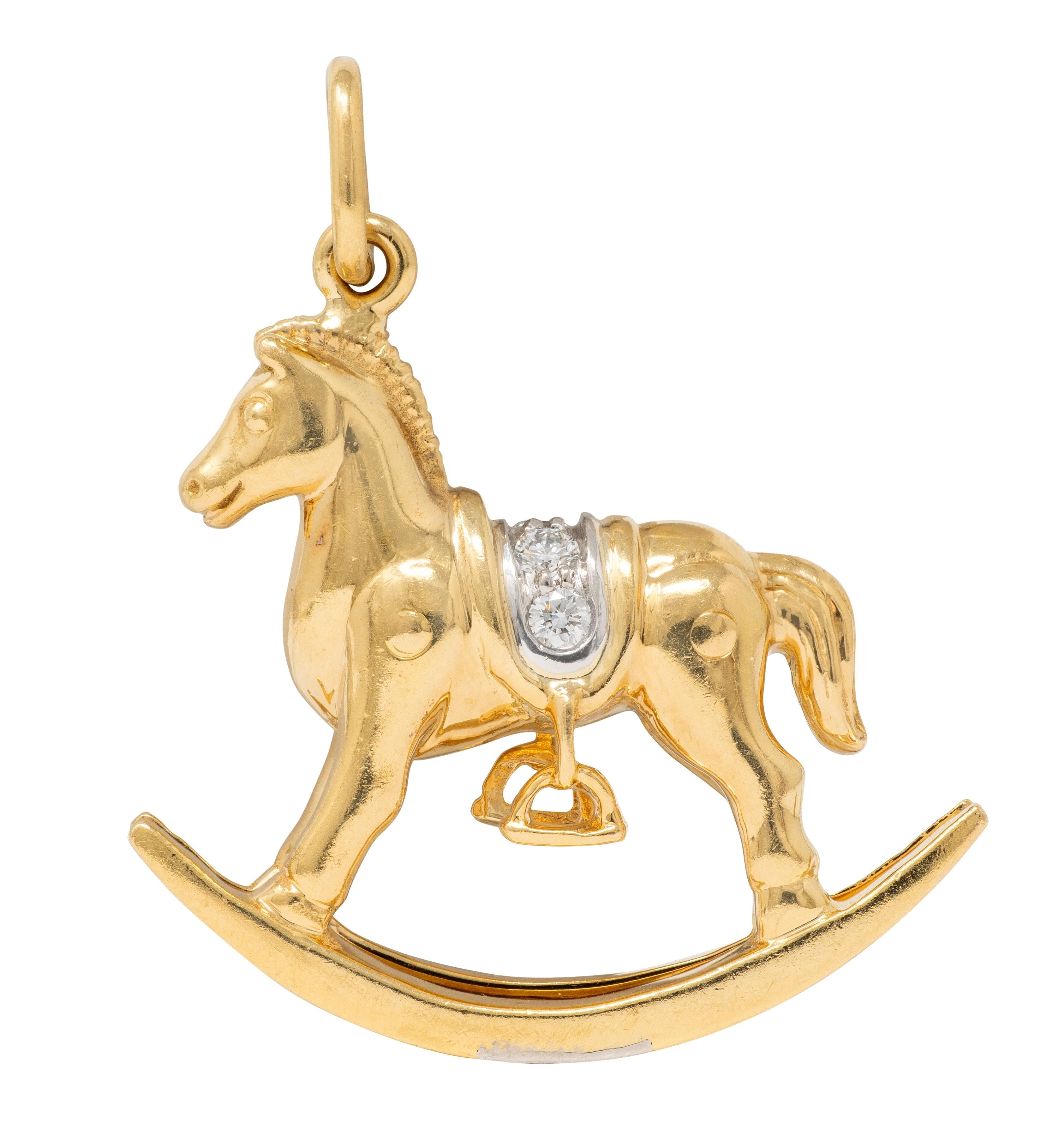 Tiffany & Co. 1990's Diamond 18K Gold Platinum Vintage Rocking Horse Charm