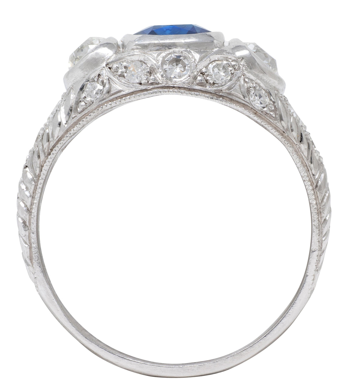 Edwardian 1.98 CTW No Heat Sapphire Diamond Platinum Antique Foliate Ring GIA
