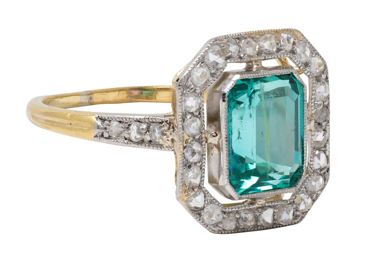 Art Deco 1.67 CTW Colombian Emerald Diamond Platinum 18K Gold Antique Ring GIA