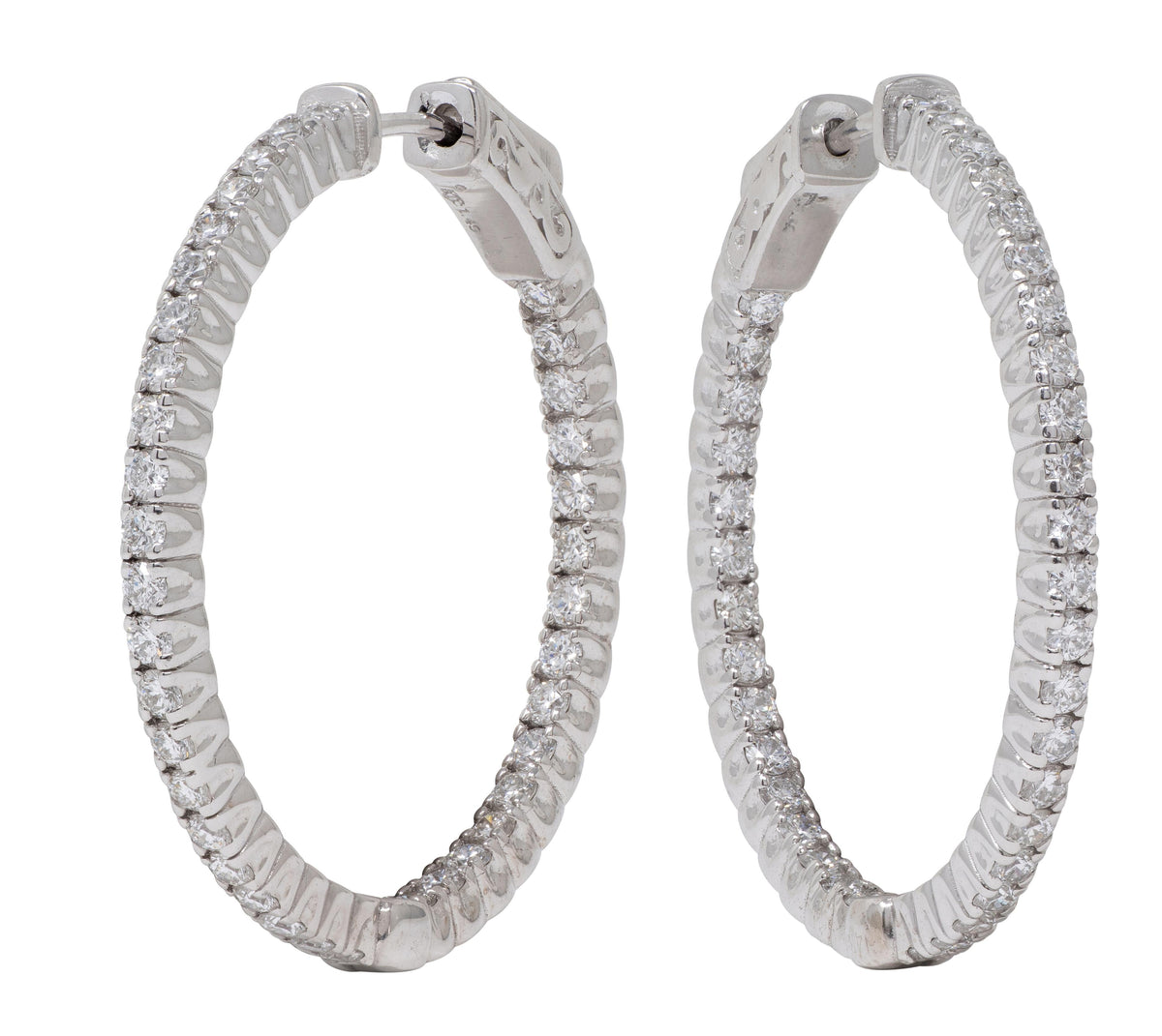 Contemporary 1.50 Carats Diamond 14K Gold Inside Outside 30 MM Hoop Earrings
