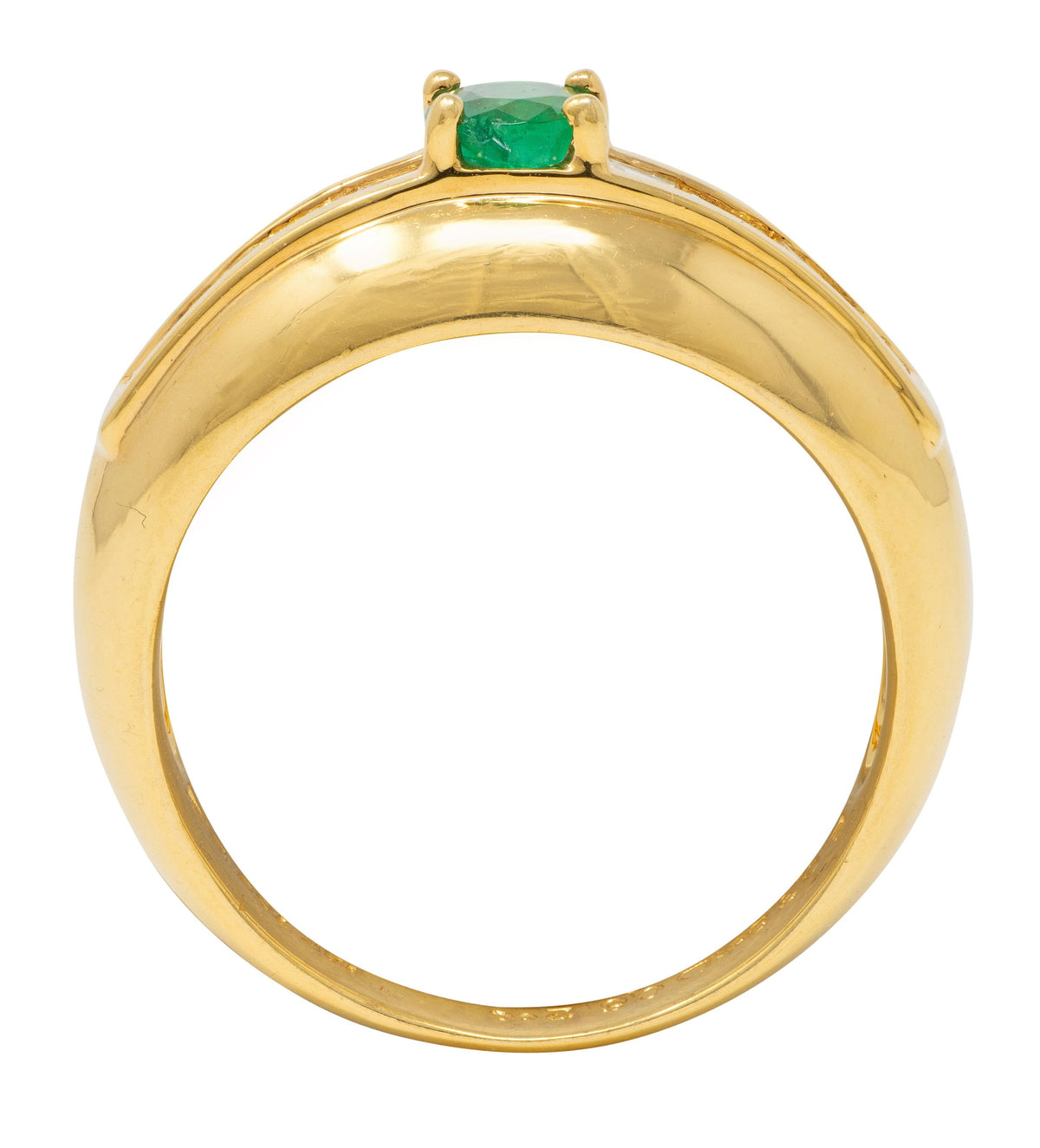 1980's Emerald Diamond 18 Karat Yellow Gold Vintage Gemstone Ring