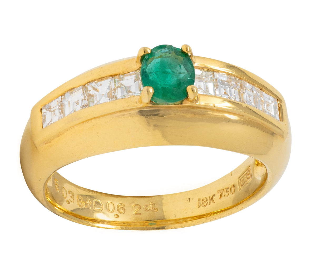 1980's Emerald Diamond 18 Karat Yellow Gold Vintage Gemstone Ring