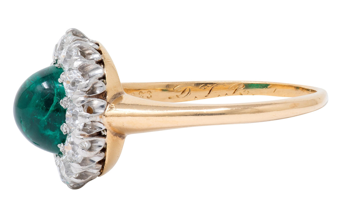 J.E. Caldwell Edwardian Colombian Emerald Diamond Platinum 18K Gold Antique Ring