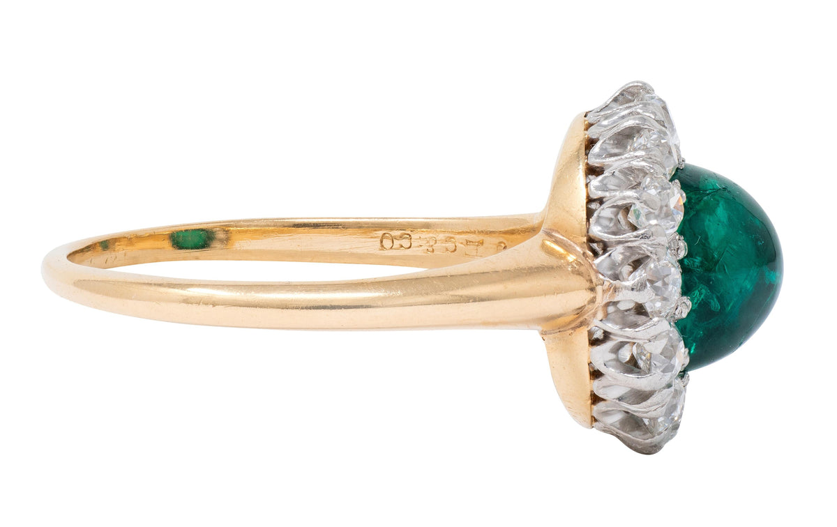 J.E. Caldwell Edwardian Colombian Emerald Diamond Platinum 18K Gold Antique Ring