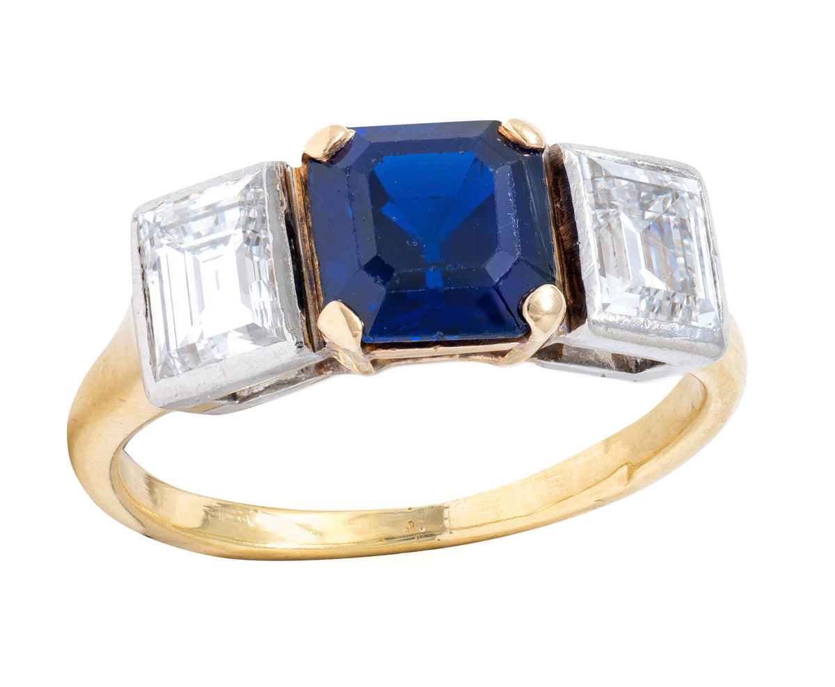Mid-Century 2.93 CTW No Heat Sapphire Diamond Platinum 14K Gold Vintage Ring GIA
