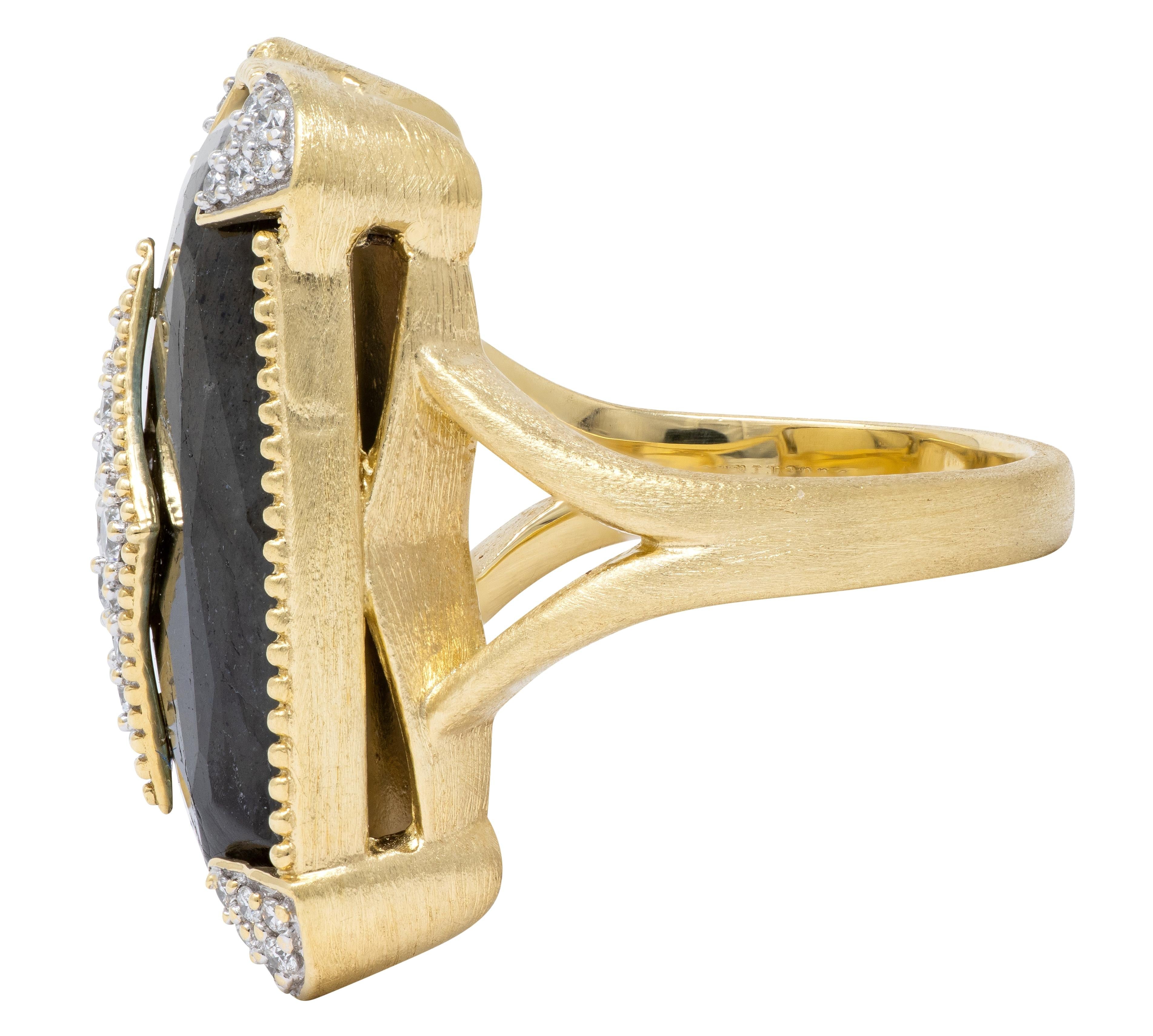 Jude Frances 2010's Labradorite Diamond 18 Karat Two-Tone Gold Cocktail Ring