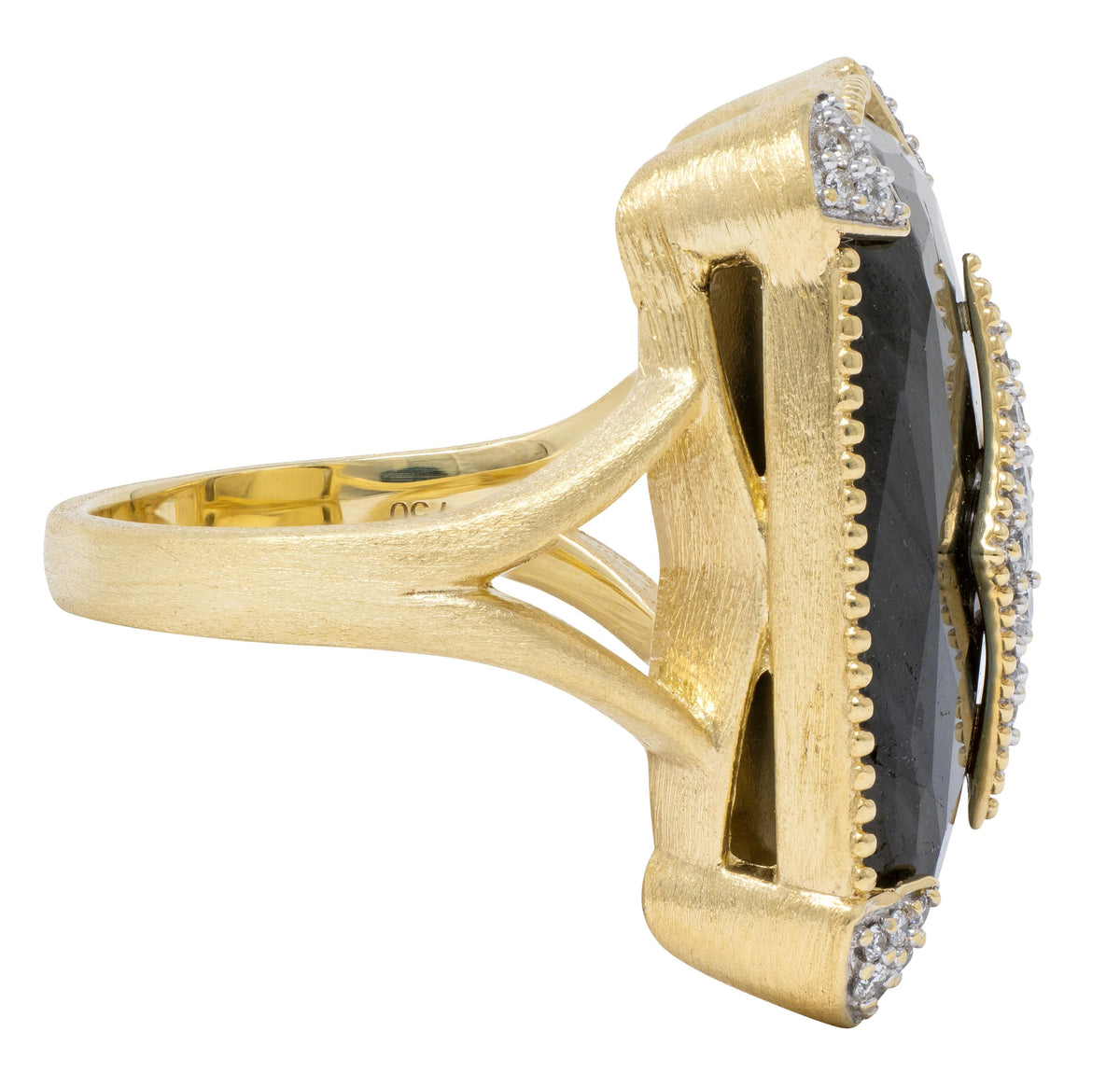 Jude Frances 2010's Labradorite Diamond 18 Karat Two-Tone Gold Cocktail Ring