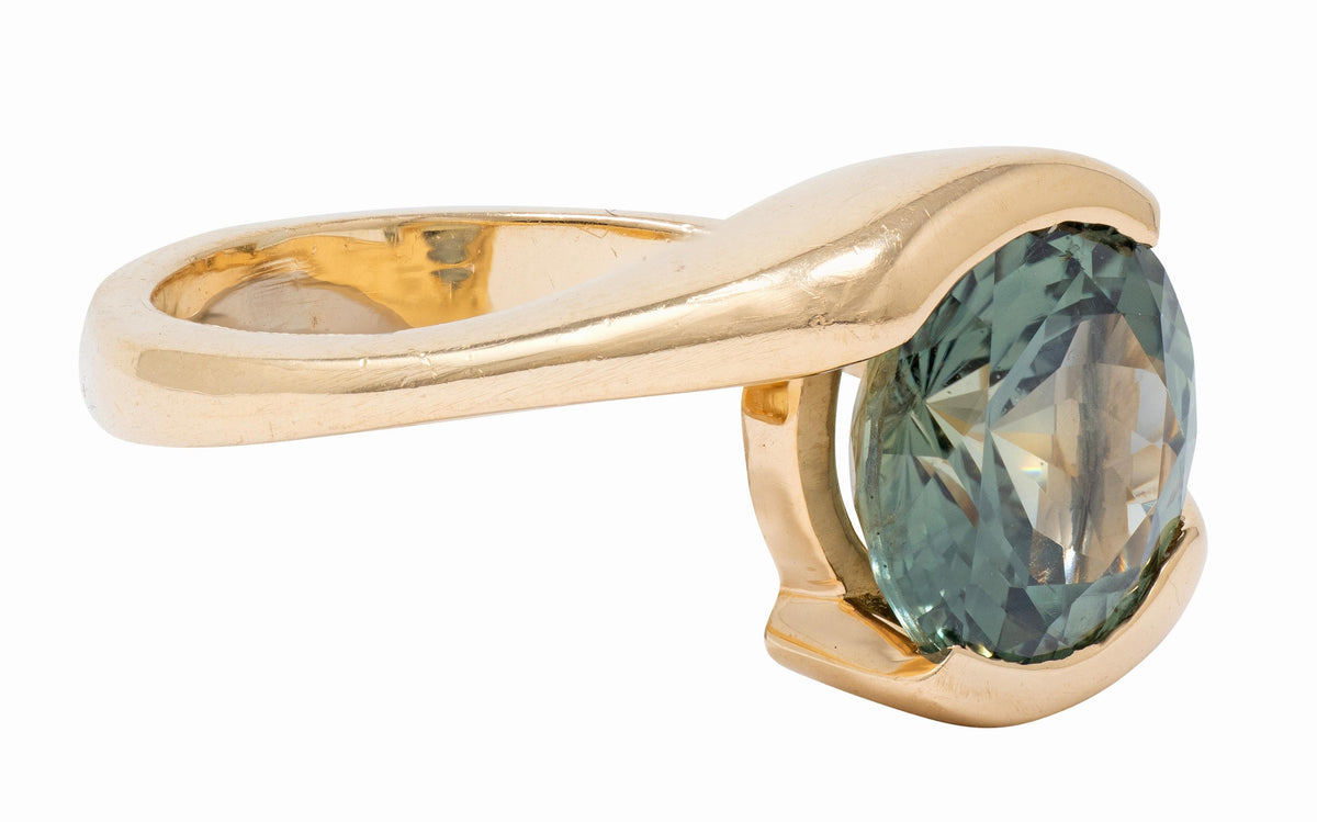 2000's 3.01 CT No Heat Montana Green Sapphire 14K Yellow Gold Bypass Ring GIA