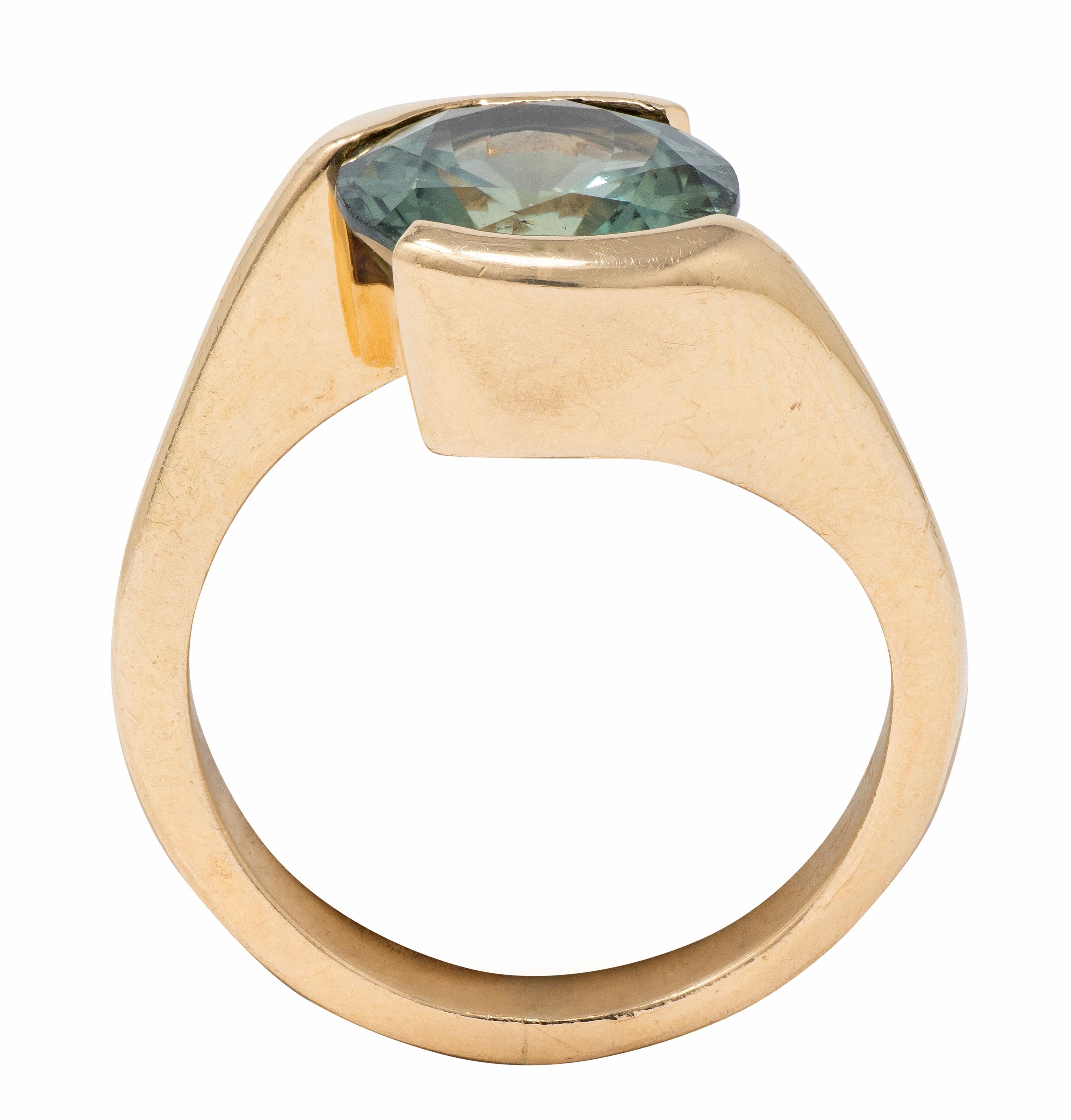 2000's 3.01 CT No Heat Montana Green Sapphire 14K Yellow Gold Bypass Ring GIA