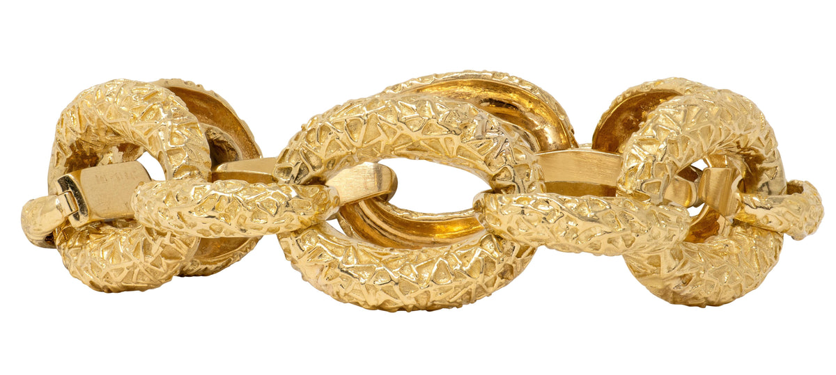 Van Cleef & Arpels 1970's 18 Karat Yellow Gold Vintage Textured Link Bracelet