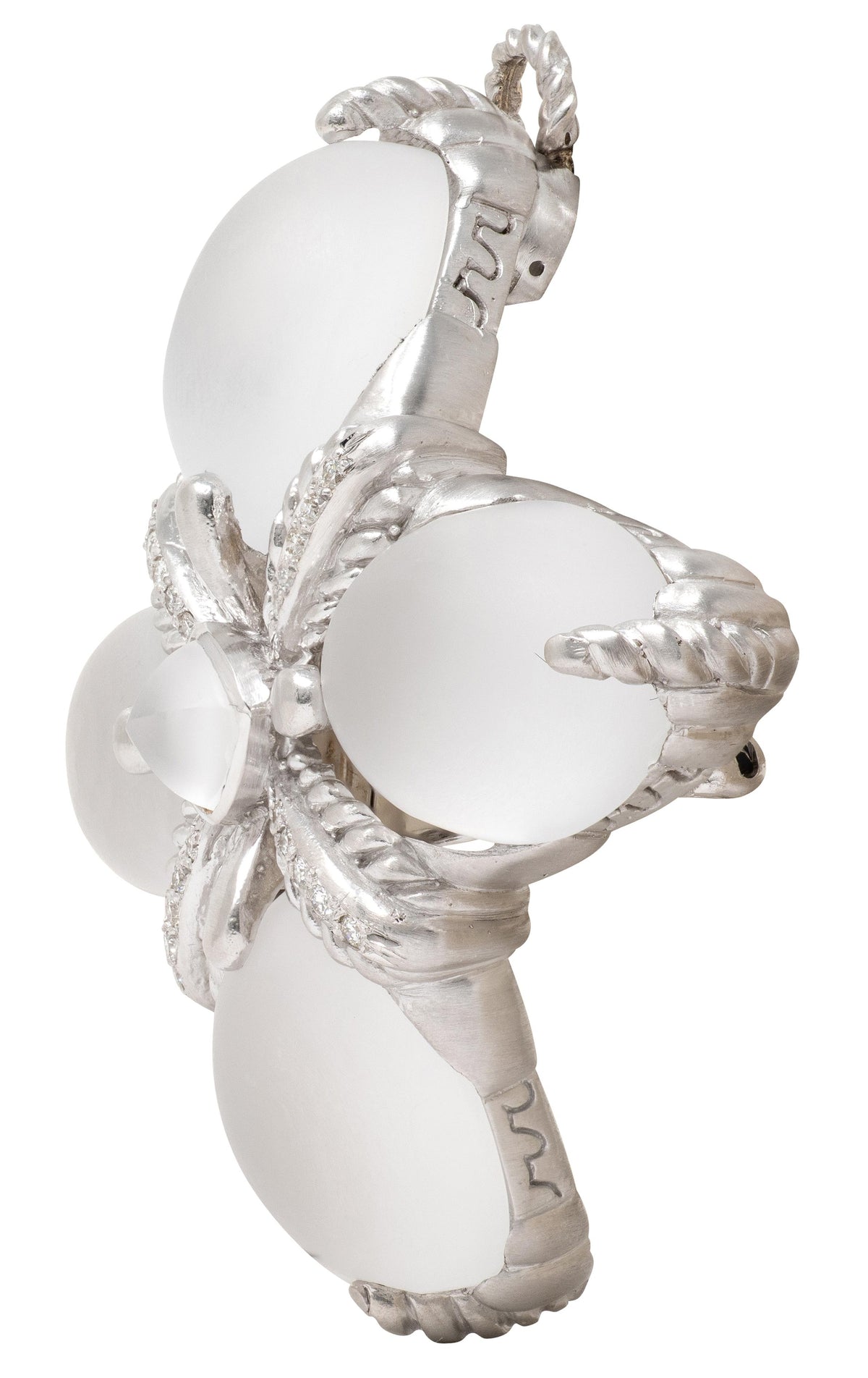 Judith Ripka Diamond Moonstone 18 Karat White Gold Quatrefoil Brooch