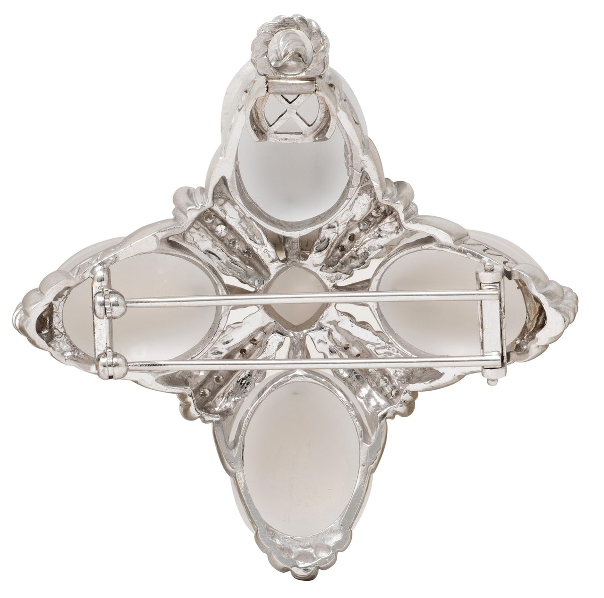 Judith Ripka Diamond Moonstone 18 Karat White Gold Quatrefoil Brooch