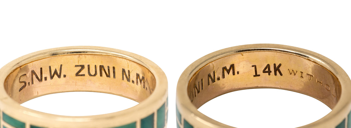 Zuni Sheldon & Nancy Westika 1981 Turquoise 14K Gold Vintage Inlay Band Ring