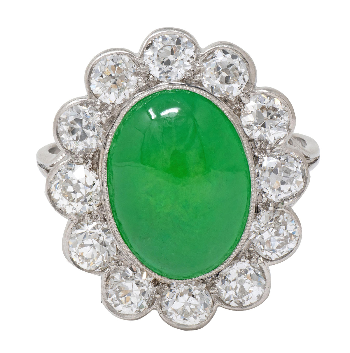 Art Deco Diamond Jade Platinum Vintage Halo Ring