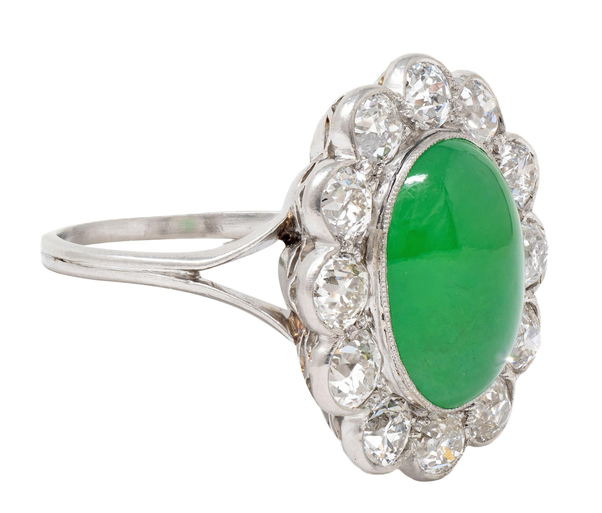 Art Deco Diamond Jade Platinum Vintage Halo Ring
