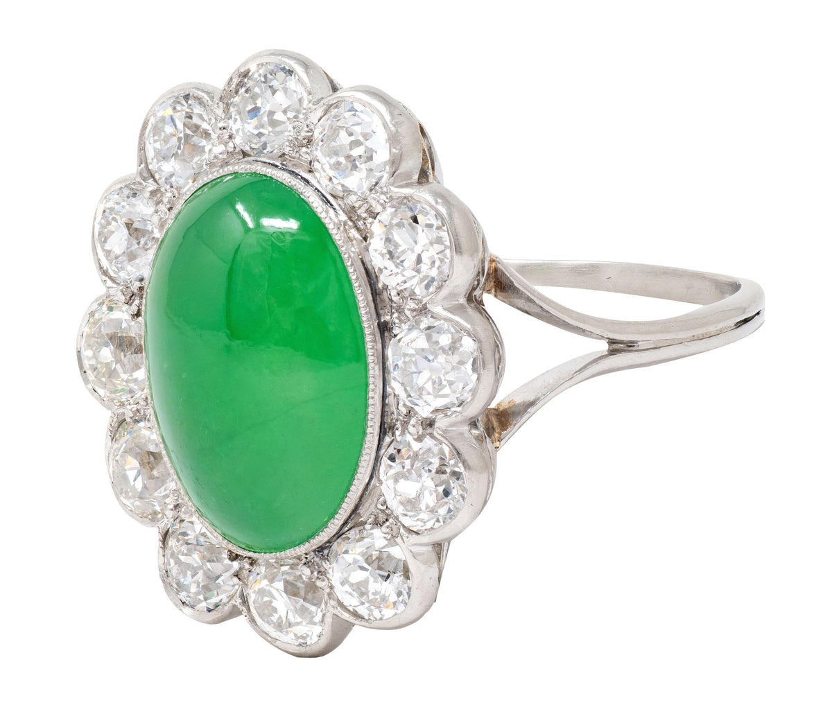 Art Deco Diamond Jade Platinum Vintage Halo Ring