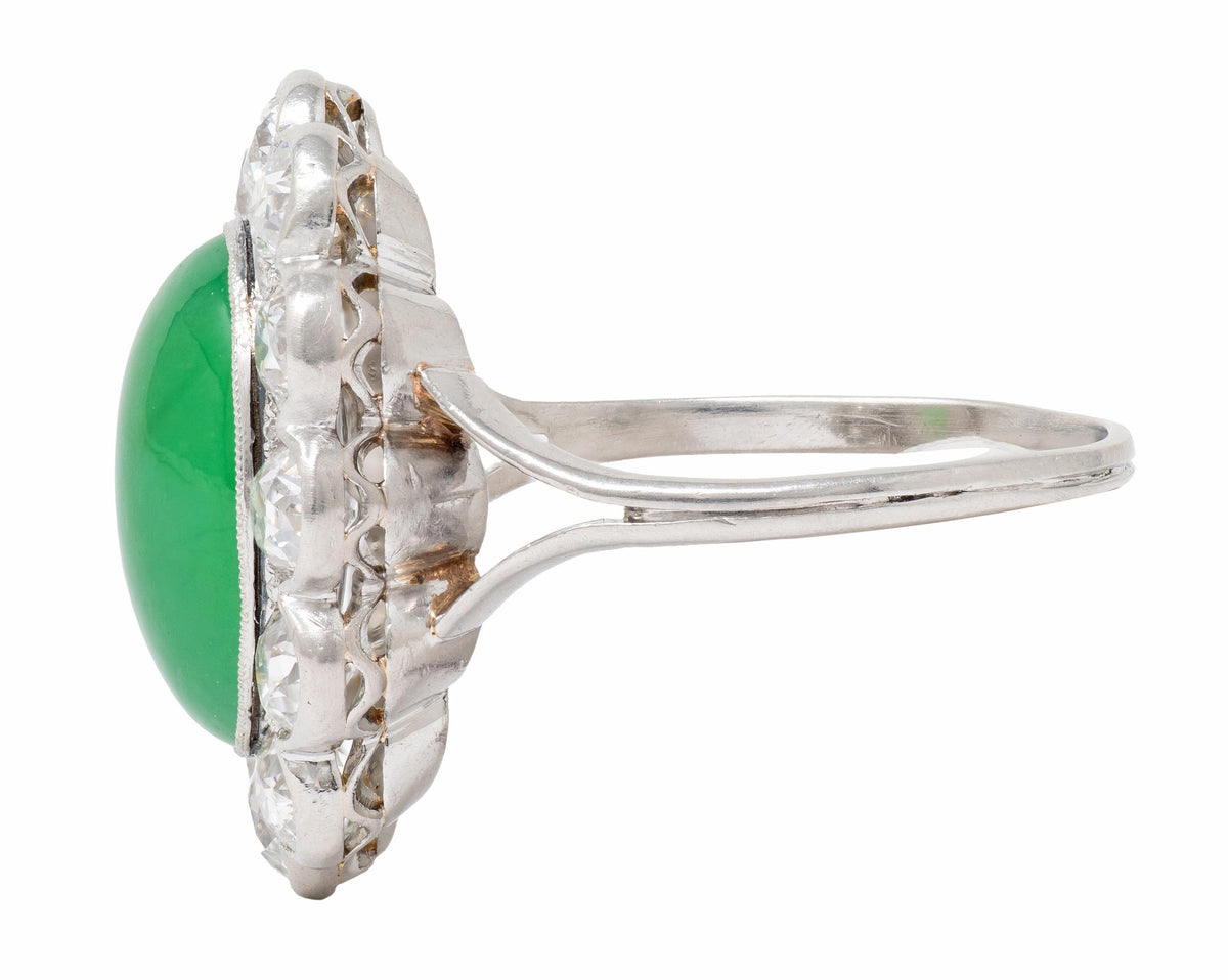 Art Deco Diamond Jade Platinum Vintage Halo Ring