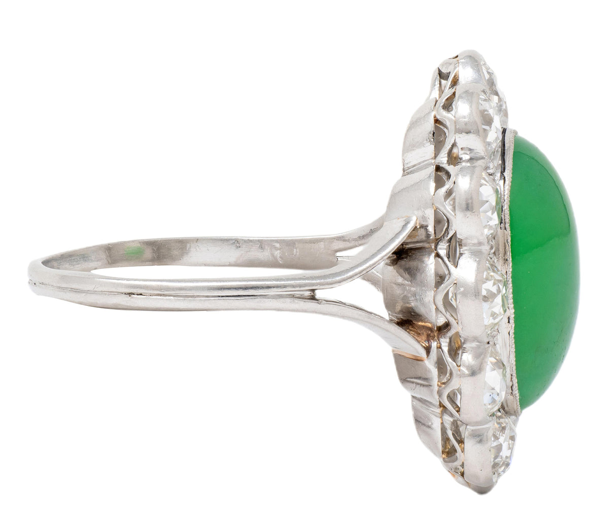 Art Deco Diamond Jade Platinum Vintage Halo Ring
