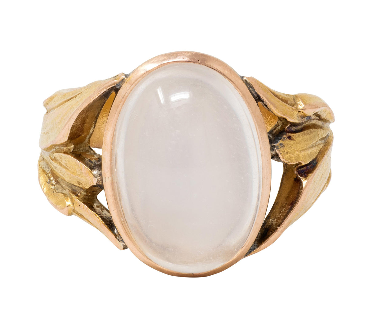 Art Nouveau Moonstone 14 Karat Yellow Gold Antique Foliate Ring
