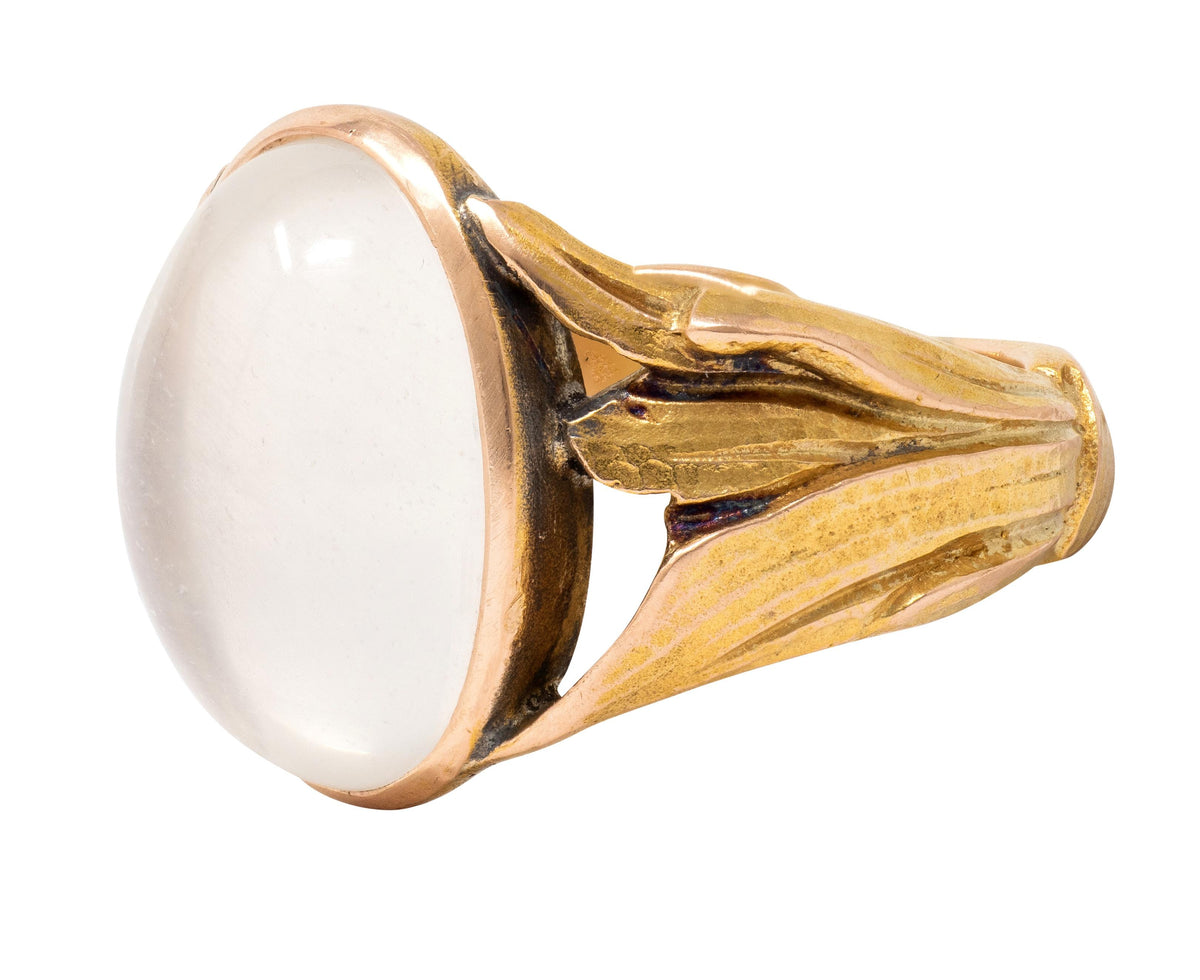 Art Nouveau Moonstone 14 Karat Yellow Gold Antique Foliate Ring