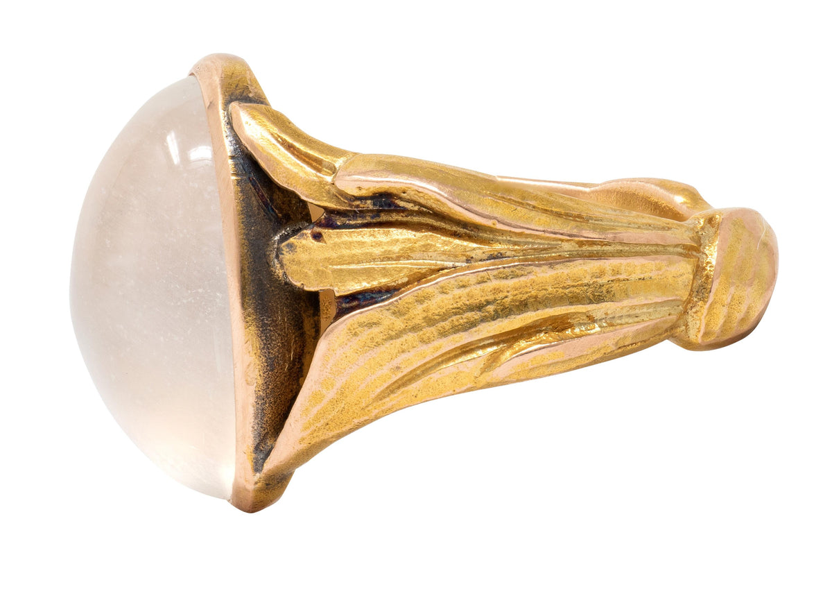 Art Nouveau Moonstone 14 Karat Yellow Gold Antique Foliate Ring