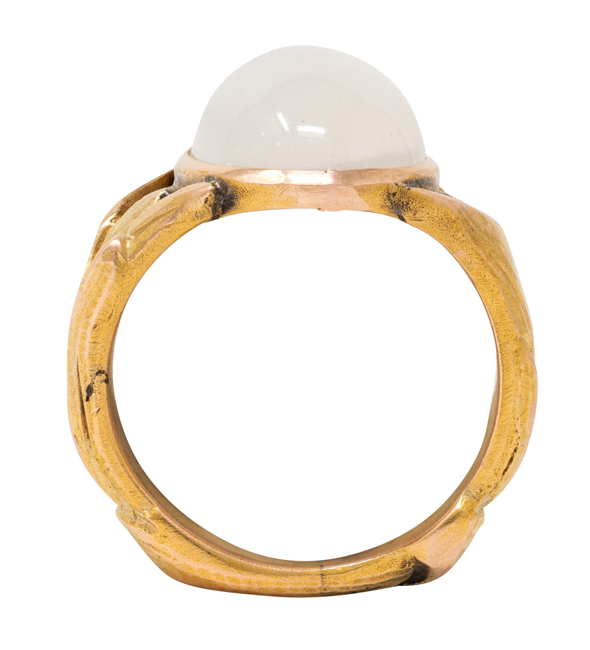 Art Nouveau Moonstone 14 Karat Yellow Gold Antique Foliate Ring