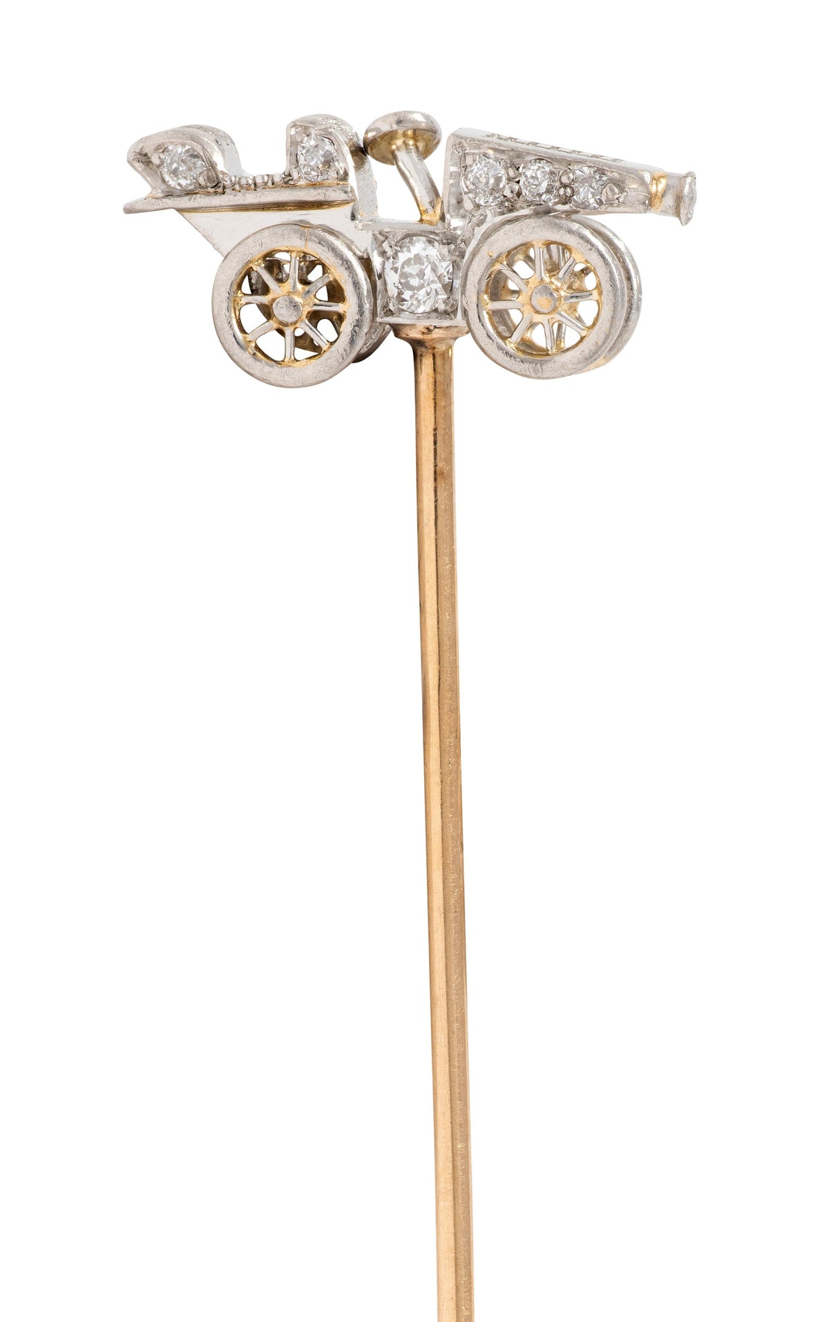 Edwardian Diamond Platinum 14 Karat Yellow Gold Antique Car Stickpin