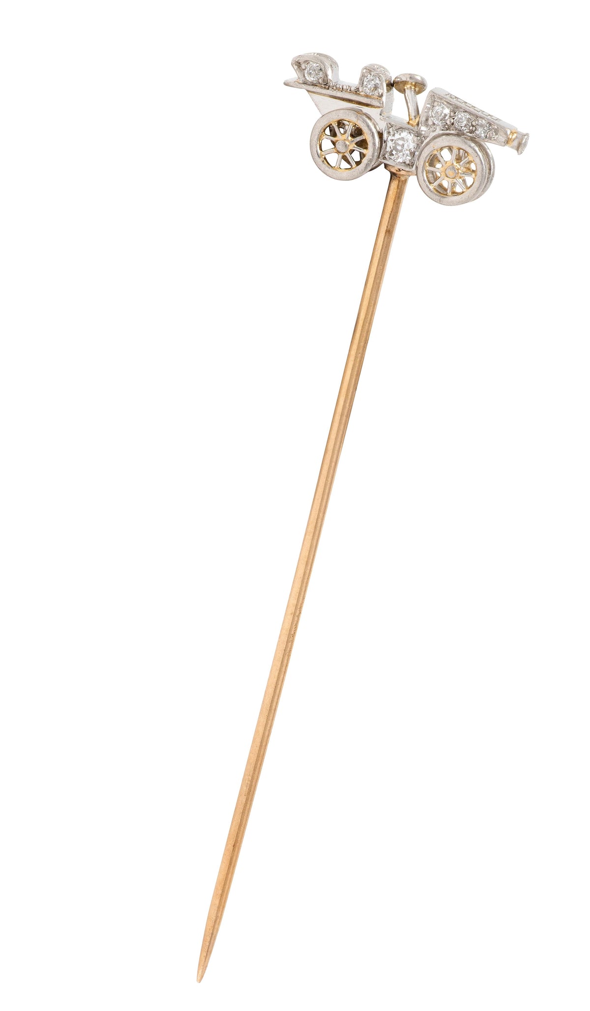 Edwardian Diamond Platinum 14 Karat Yellow Gold Antique Car Stickpin