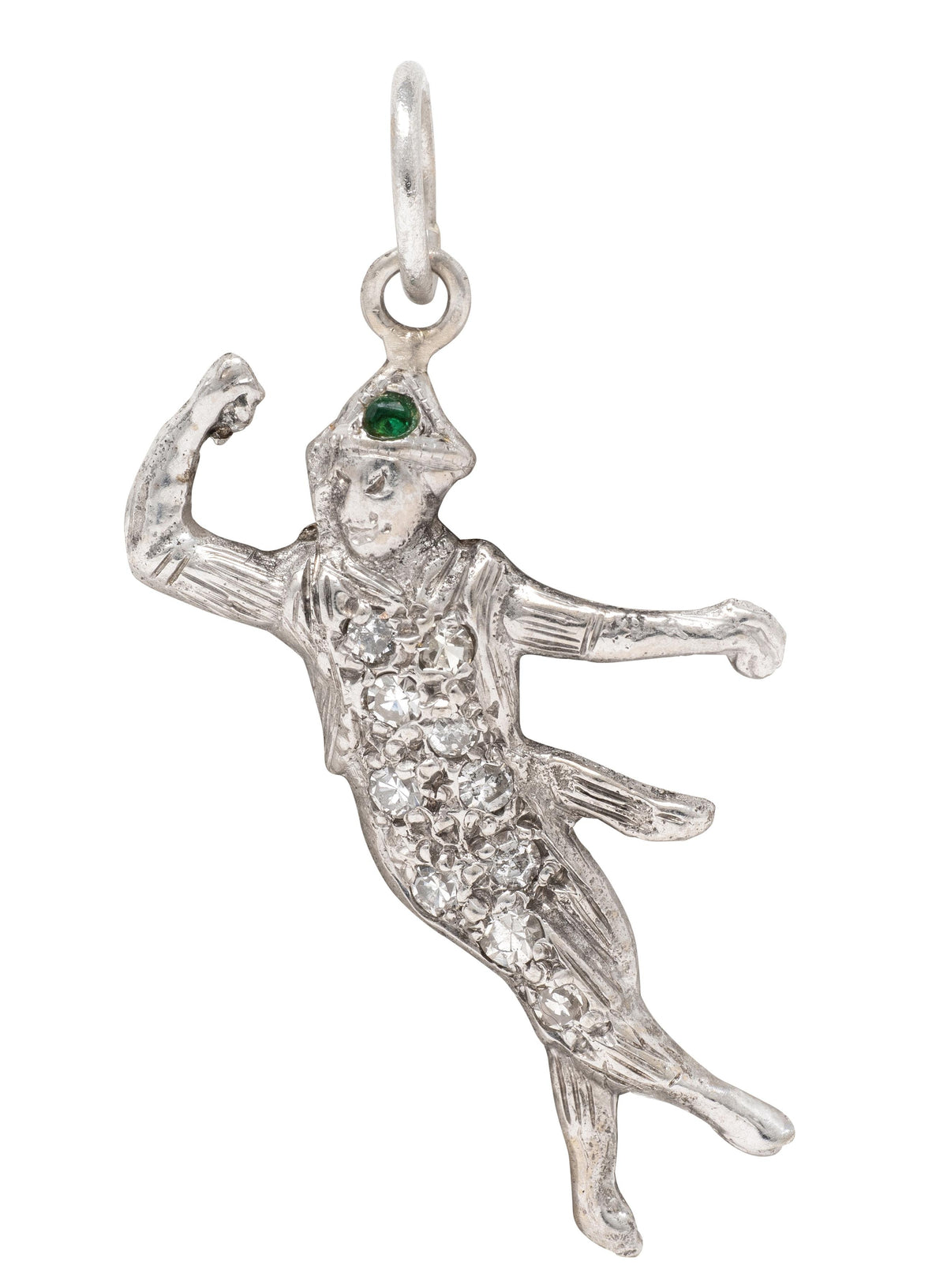 Art Deco Diamond Emerald 14 Karat White Gold Vintage Dancer Charm