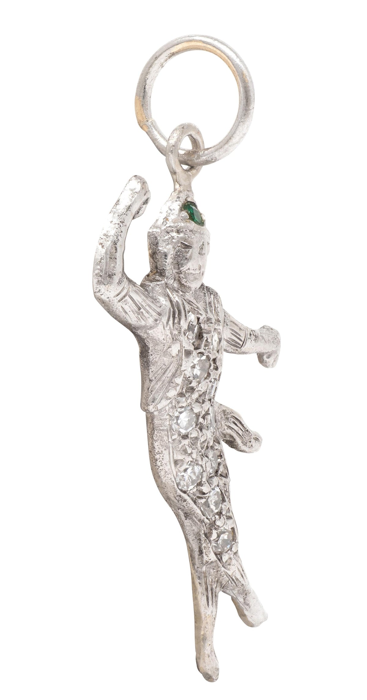 Art Deco Diamond Emerald 14 Karat White Gold Vintage Dancer Charm