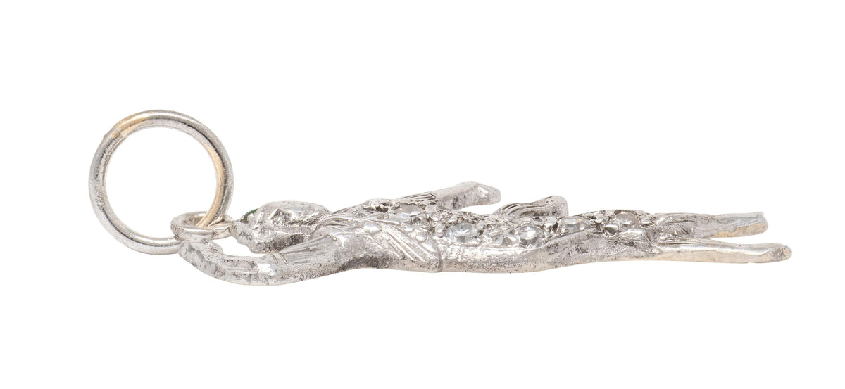 Art Deco Diamond Emerald 14 Karat White Gold Vintage Dancer Charm