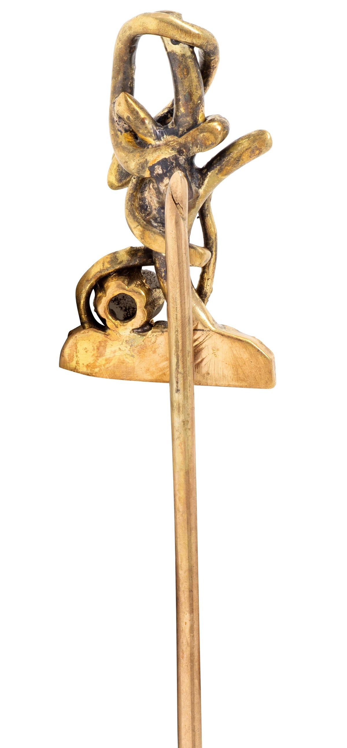 Victorian Pearl 14 Karat Yellow Gold Snake Antique Unisex Stickpin
