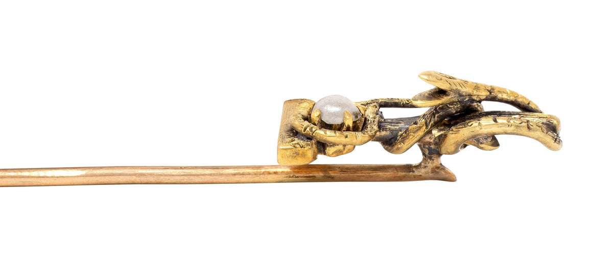 Victorian Pearl 14 Karat Yellow Gold Snake Antique Unisex Stickpin