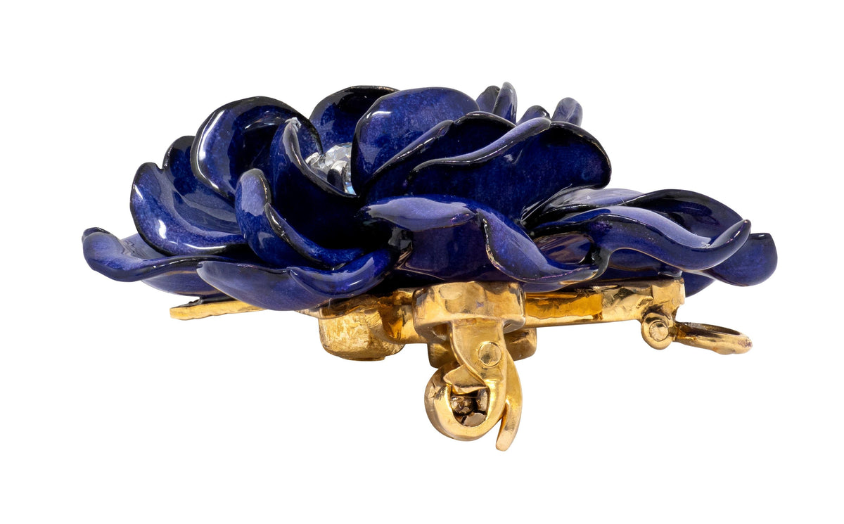 Tiffany & Co. Victorian Diamond Enamel 18K Antique Gardenia Flower Brooch