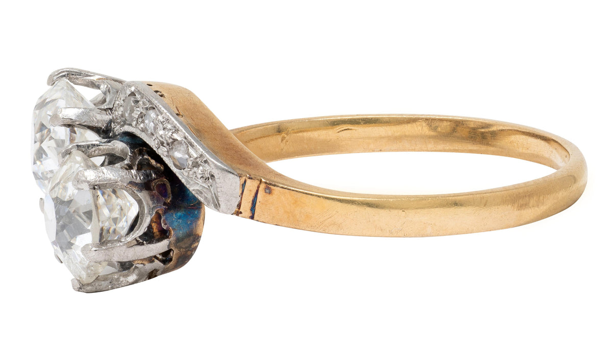 Edwardian Toi et Moi Old Mine Diamond Platinum 18K Gold Antique Engagement Ring